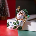 Sparkling Santa in Christmas stocking brooch with colorful rhinestones and gold finish - 2346-Green Santa Claus