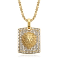 Hiphop gold plated stainless steel lion head pendant necklace with micro paved diamonds - Lion Head Square Medal / Gold Pendant Only