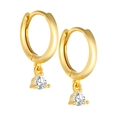 18K gold minimalist hoop earrings with clear round cubic zirconia charms for women - Gold-White Zircon