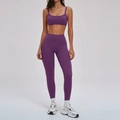 Ensemble de yoga violet 3 pièces avec brassière de sport et legging taille haute gainant - S / Brassière de Sport + Leggings - Pourpre Foncé