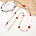 Golden metal chain strap with red enamel smiley face charms and lobster clasps - K2925 Smiley Crossbody Chain Red / Long Style