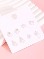Three-piece heart and pearl stud earrings set in silver finish for women - 92 (DZ-790)