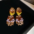 Macro shot of colorful geometric crystal drop earrings on black velvet jewelry box - Yellow Inlaid Geometric Style (10#) / Gold