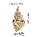 Detailed view of a gold sacred heart pendant with dimensions and copper material specs - Sacred Heart Cross