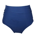 Dunkelblaue Mädchen Bikinihose mit hoher Taille und seitlicher Raffung aus Nylon - 104 / Hohe Taille Unterteil (Gerafft) / Blau