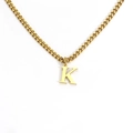 Elegant 18K gold plated stainless steel Cuban link necklace with polished letter K pendant - Letter K / Gold
