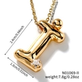 Golden stainless steel bubble letter I pendant with a star zircon and thin chain link - Letter I Style (N01069-I)