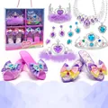 DIY 14-piece princess jewelry set with glittery wedge shoes and royal accessories - Purple/Feather Crown/SP02-6