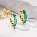Polished two-tone gold and transparent green resin hoop earrings with 17mm dimensions - EH732 Green Contrast Earrings
