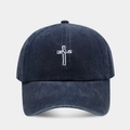 Berretto vintage in denim lavato blu scuro con croce bianca e ricamo Jesus ricamato - Regolabile / Blu navy