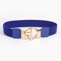 Royal blue elastic waist belt with a golden circular buckle for stylish women - Blue