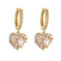 Detail of gold heart earrings with micro-paved cubic zirconia and pear-shaped accents - Gold White Zircon Heart
