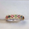 Adjustable rainbow gemstone open ring in polished gold and silver finishes - Colorful Zirconia Band Ring / Gold Multi Zirconia