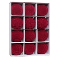 Set of 12 dark red flocked velvet Christmas balls with 6cm diameter and relief patterns - 6CM 12Pcs/Set / Burgundy