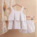 Floral cotton 2-piece baby girl set with ruffle camisole and matching shorts - 80cm / White