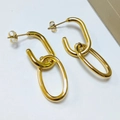 Polished 18k gold plated stainless steel interlocking double hoop drop earrings for women - Interlocking Double Rings / Gold