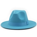 Sky blue wool felt fedora hat with a wide brim and matching grosgrain ribbon band - Lake Blue