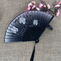 Chinese style folding fan in black and grey gradient with white peony and butterfly print - No.31 Black Grey White Peony