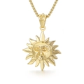 Golden sun god face pendant necklace with round box chain for men and women - Sun Face Style (KP36845-D)