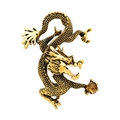 Vintage golden dragon brooch with brown gemstone and textured scales for men's suits - Gold Dragon with Brown Stone