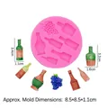 Pink round silicone mold for miniature wine bottle and grape fondant cake decorations - Pink