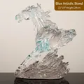 Light blue glass horse sculpture art decor for home display, size 22x10x24cm - Art Blue Horse 8713b