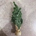 Mini-Weihnachtsbaum 30 cm mit rustikalem Jutesack-Sockel auf Terrazzoboden - 50cm