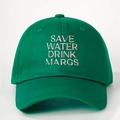 Dark green cotton baseball cap with pink SAVE WATER DRINK MARGS embroidery - Olive Green