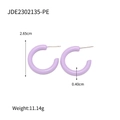 Light purple C-shaped titanium steel hoop earrings with smooth enamel finish - Light Purple (JDE2302135-PE)
