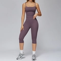Zweiteiliges Yoga-Set in Morandi-Lila mit Camisole-Top und Capri-Leggings mit hohem Bund - S / Mauve (Weste+Capris)