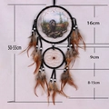 Double hoop black dream catcher featuring bear art, brown feathers and wood beads decoration - Black Bear Multi-Ring Style (MS8084D)