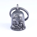 Campanellino protettivo da moto con croce in acciaio inossidabile stile vintage rertò - Argento Vintage Con Portachiavi (GBK-020)