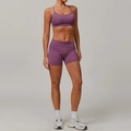 Ensemble de yoga violet avec brassière de sport dos nageur et short taille haute - S / Ensemble Brassière et Short Violet Prune