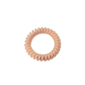 Detail view of pink spiral telephone wire hair tie with elastic material texture - Matte Light Coffee