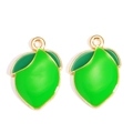 Pair of green enamel lime fruit pendants with gold edges for DIY jewelry making - Green Lemon