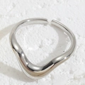 Polished silver wavy crown ring with natural stone on white textured background - Adjustable Open / Wave Style (Platinum Plated)