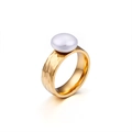 Golden hammer textured stainless steel ring featuring a white flat round pearl accent - Gold 6mm Wide (KR46196-K)