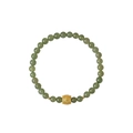 Detailed close-up of green crystal beads and a golden charm with traditional engraving - Natural Hetian Jade Lucky Bead Style (WB335)