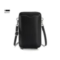 Bolso bandolera para móvil negro para mujer con textura lichi y detalles metálicos plateados - Negro