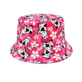 Détail d'un chapeau bob rose avec imprimé vache mignon et motifs marguerites blanches - 52-54cm / Rose rouge