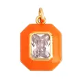 Modern rectangular gold-tone pendant with bright orange enamel and clear zircon stone - Orange Rectangle