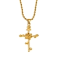 Collana a croce in acciaio inossidabile placcato oro 18K con rilievo floreale e catena - Luglio / Oro