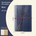 Blue A6 leaf embossed travel journal in faux leather with vintage metal charm - Lined / Blue / A6