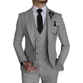 Lichtgrijs driedelig slim fit pak met blazer, dubbelrijig vest en bijpassende broek - XXS / Lichtgrijs