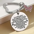 Porte-clés en acier inoxydable avec papillon, anneau en cœur et pendentif rose brillant - Style de citation coeur papillon pour petite-fille (JR05)