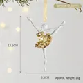 Elegant acrylic ballerina ornament with gold sequins and gold silk ribbon, 12.5cm height - Ballet Girl (Gold Sequin)