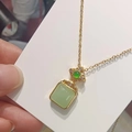 Vintage gold necklace with rectangular green jade pendant and floral zircon details - Jade Pendant