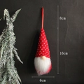Red knitted Christmas gnome hanging ornament with white polka dots and long beard - Red Polka Dots (G)