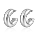 Detailed macro view of polished chunky C-shaped silver earrings with butterfly backs - Steel Smooth Large C Style (MS-019)