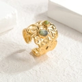 Anello aperto irregolare martellato in oro 18K acciaio inox con pietre turchesi verdi - Verde